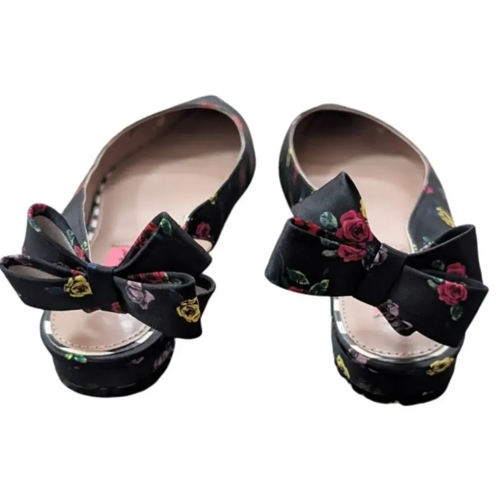 Betsey Johnson Floral Slingback Flats with Bow Detail Size 9.5 Black - Picture 2 of 3